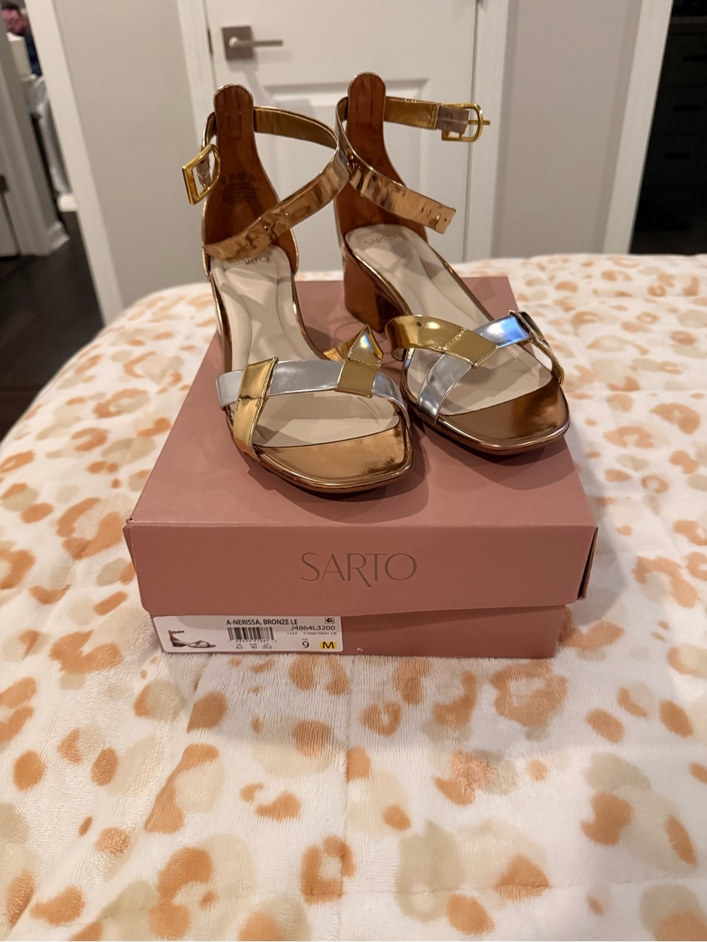Franco Sarto Gold and Silver Ankle-Strap Heels